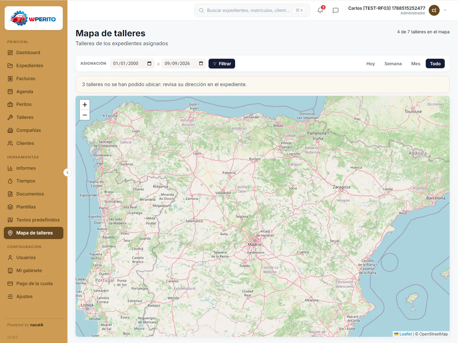 Mapa de talleres en wPERITO